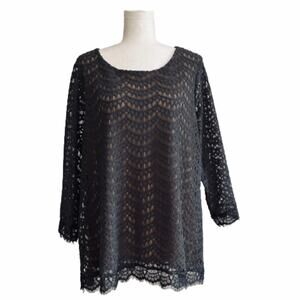 Charter Club Top Blouse Gray Lace Crochet 3/4 Sleeve Tunic Top Plus Size 1X